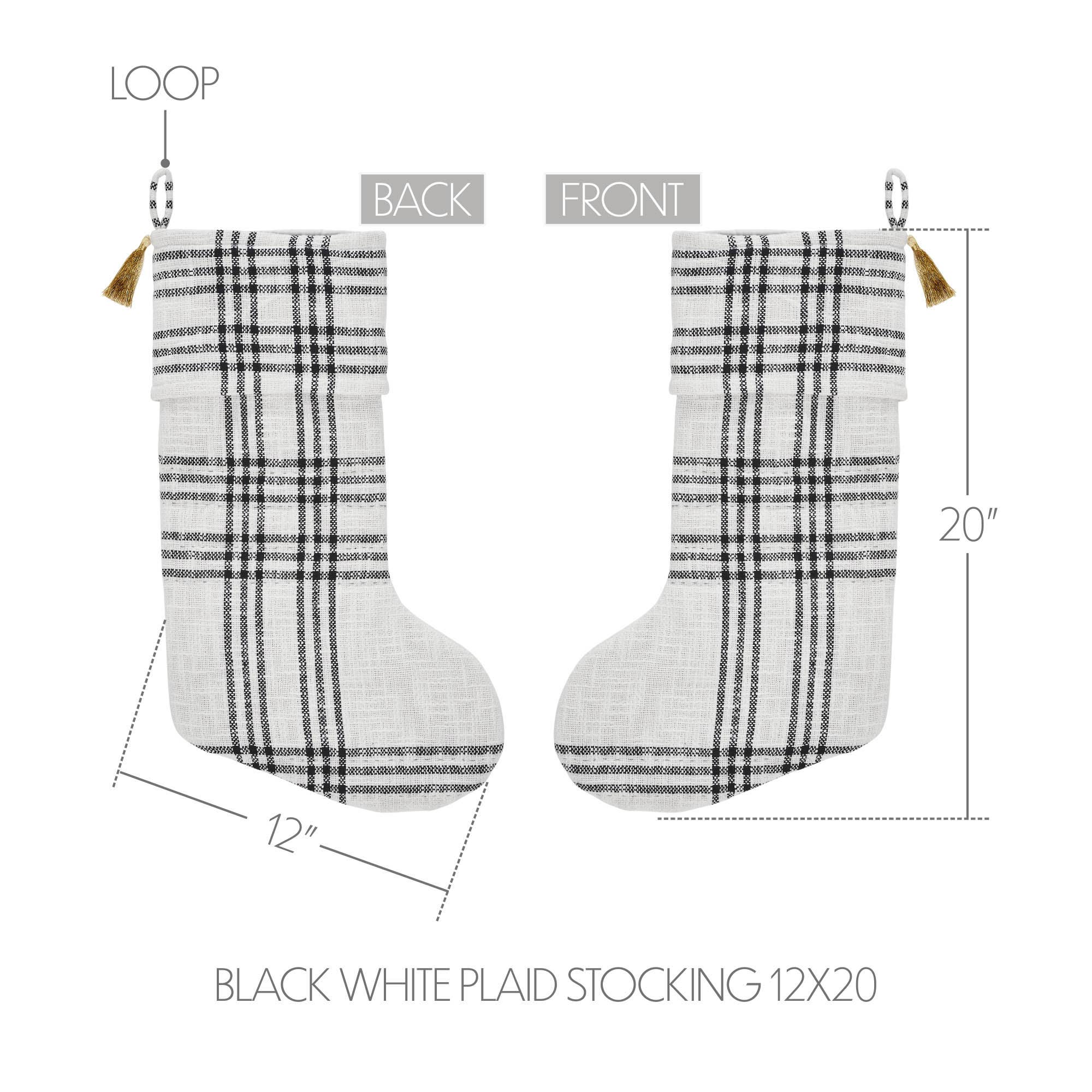 Wintergleam Black White Plaid Stocking 12"x20"