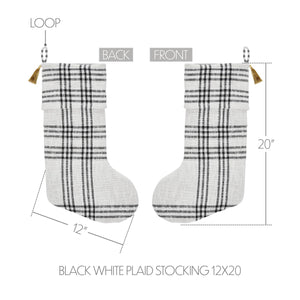 Wintergleam Black White Plaid Stocking 12"x20"