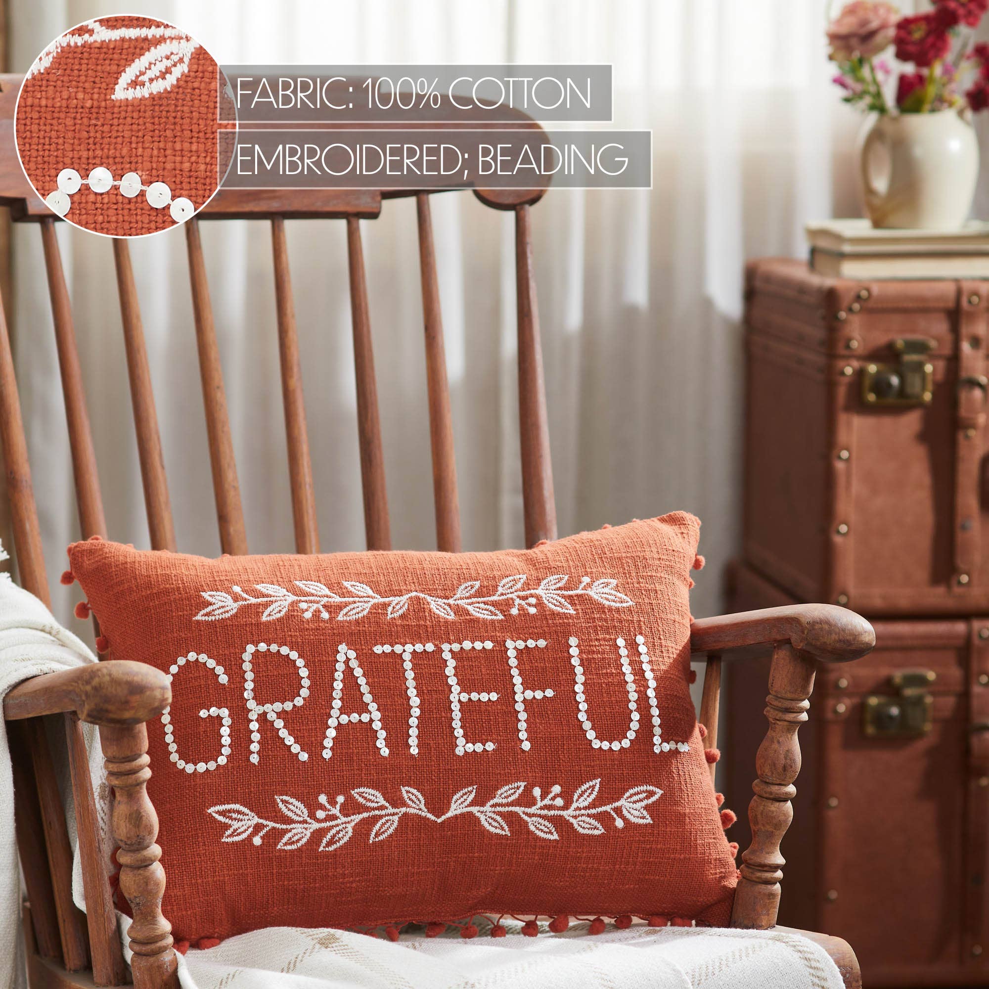 Grateful Pom Pom Pillow 14"x20"