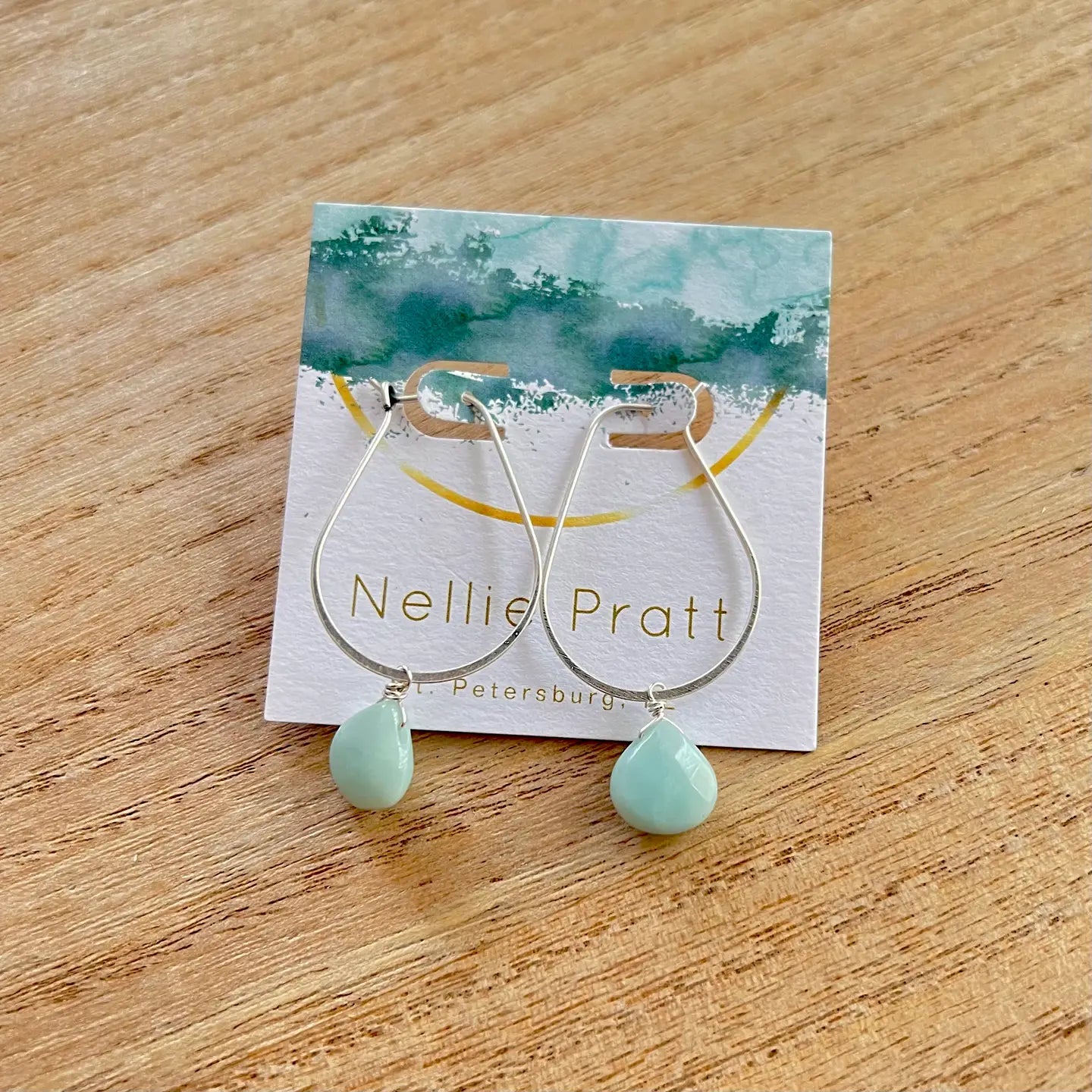 NELLIE PRATT SILVER AQUA DANGLE EARRINGS