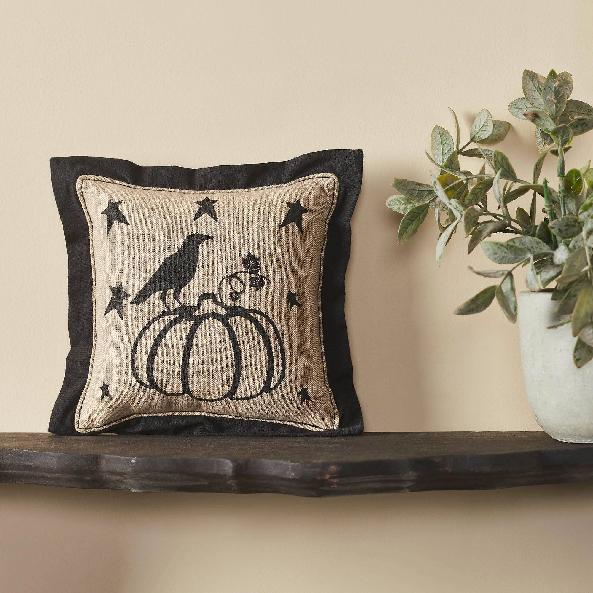 Raven Harvest Primitive Pumpkin Pillow 6x6