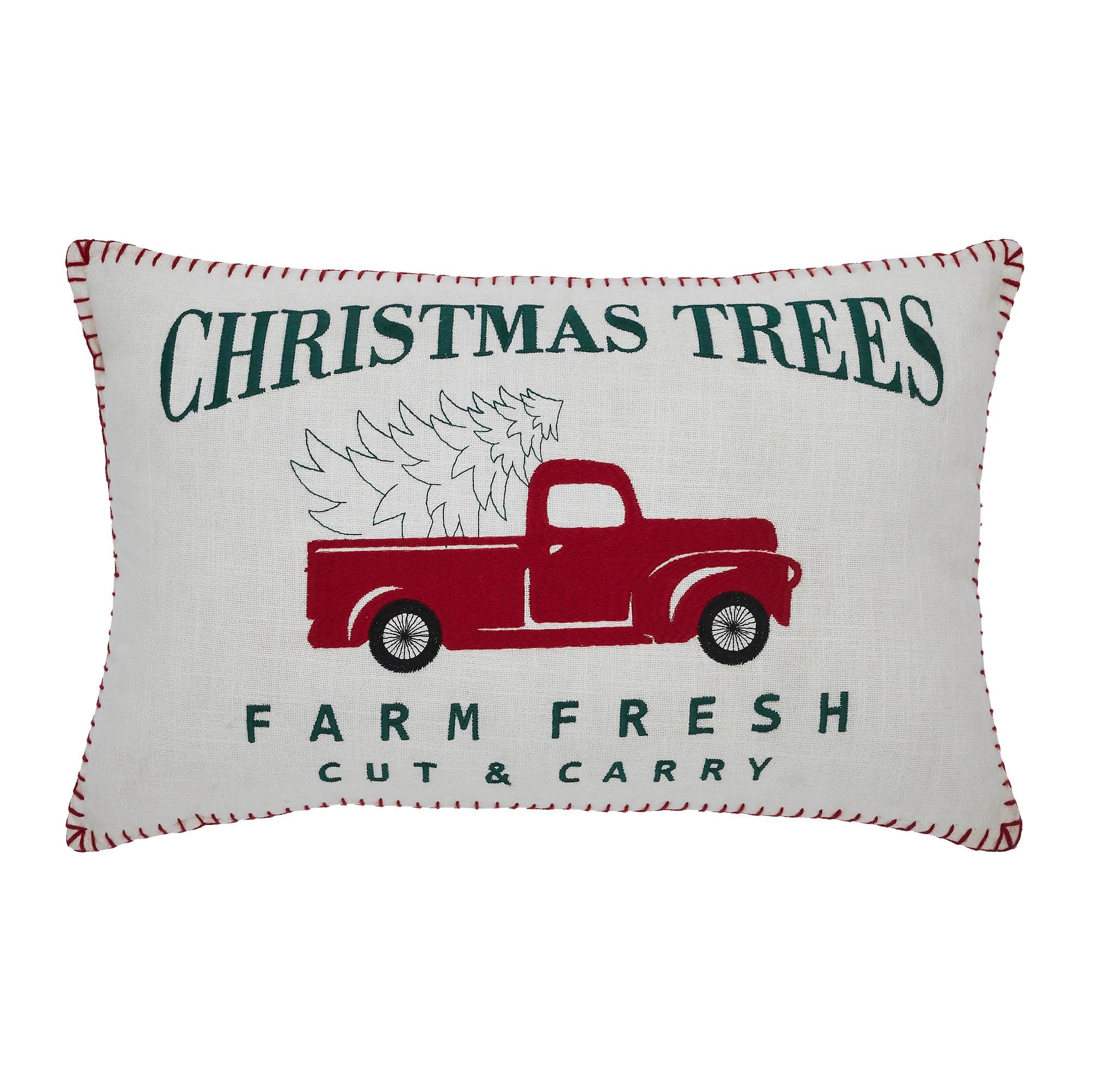 Farm Fresh Red Truck Christmas Pillow 14x22