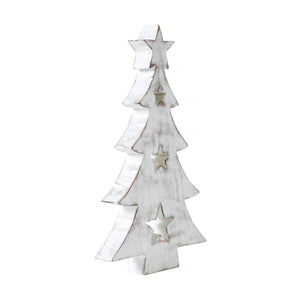 Christmas Tree w/ Stars White Wooden Figurine