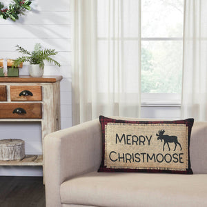 Red Black Plaid Merry Christmoose Pillow 14"x22"