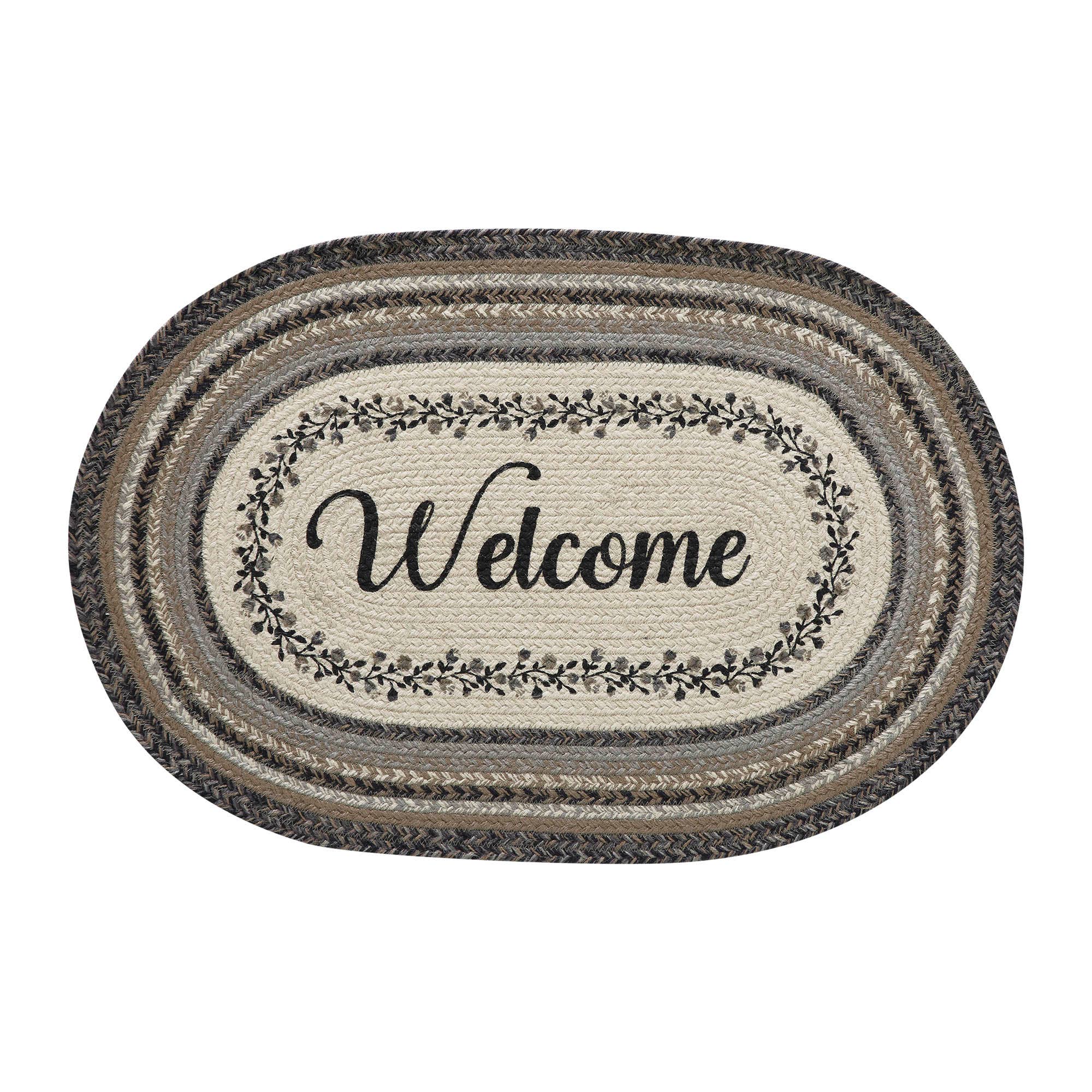 Floral Vine Jute Oval Rug Welcome 20"x30"