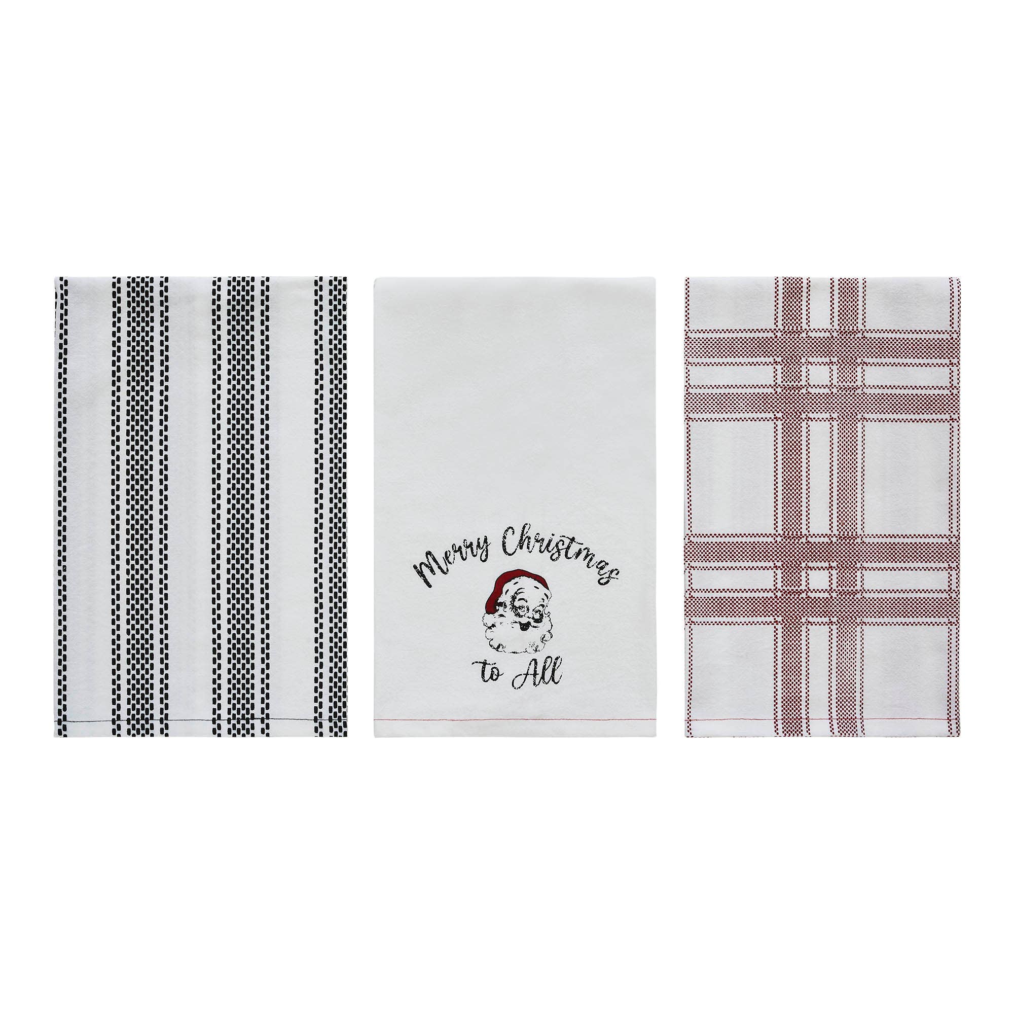 Annie Check Vintage Santa Tea Towel Set of 3