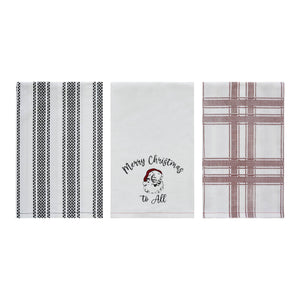 Annie Check Vintage Santa Tea Towel Set of 3