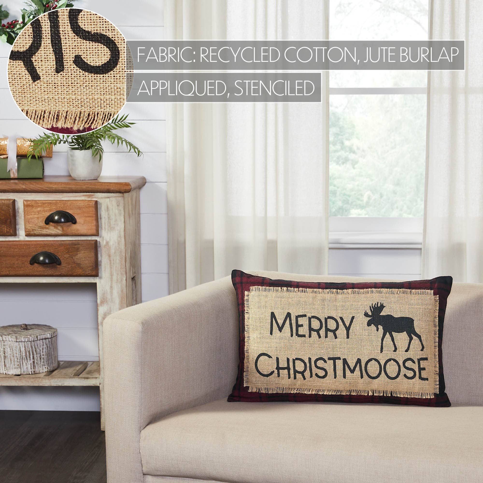 Red Black Plaid Merry Christmoose Pillow 14"x22"