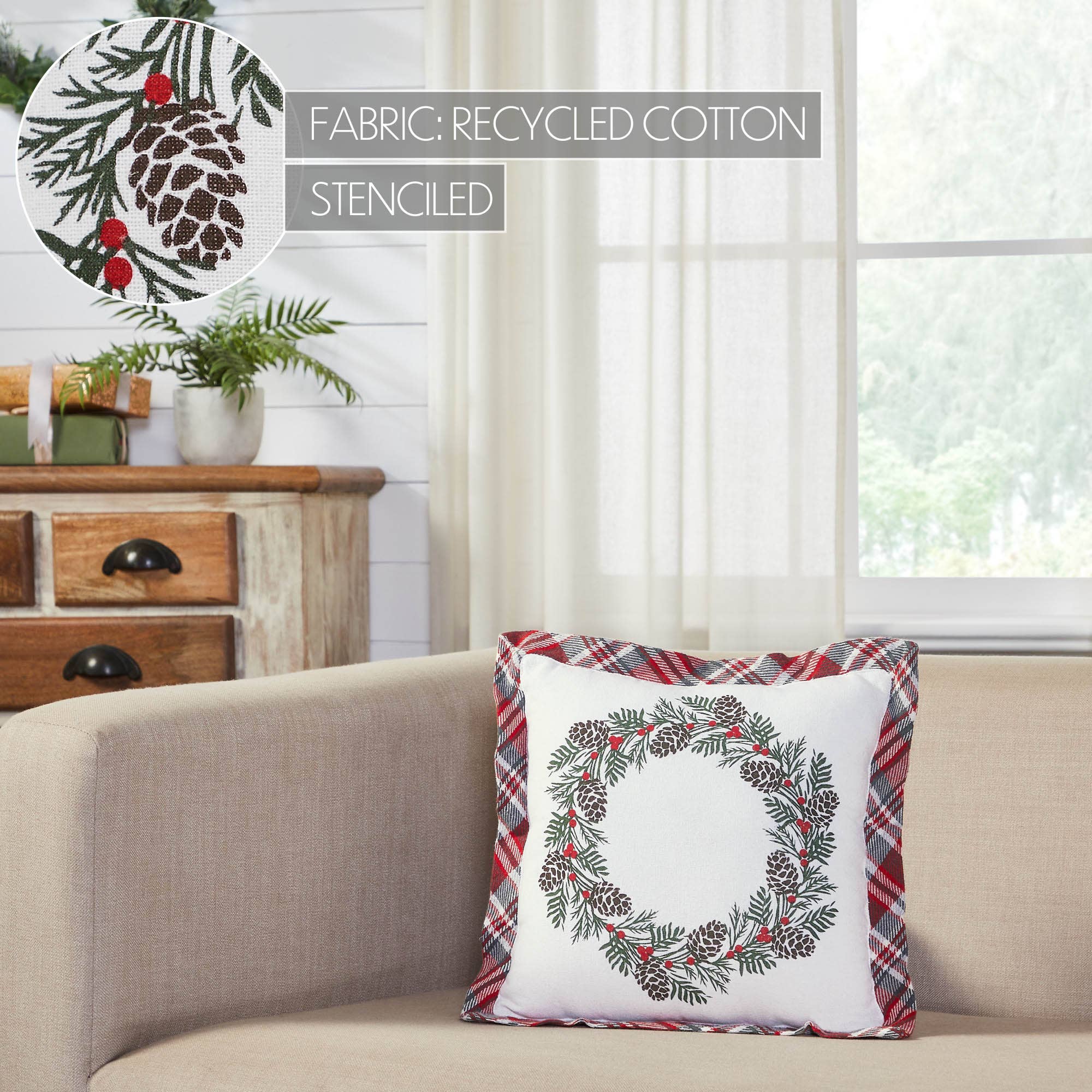 Gregor Plaid Wreath Pillow 12"x12"