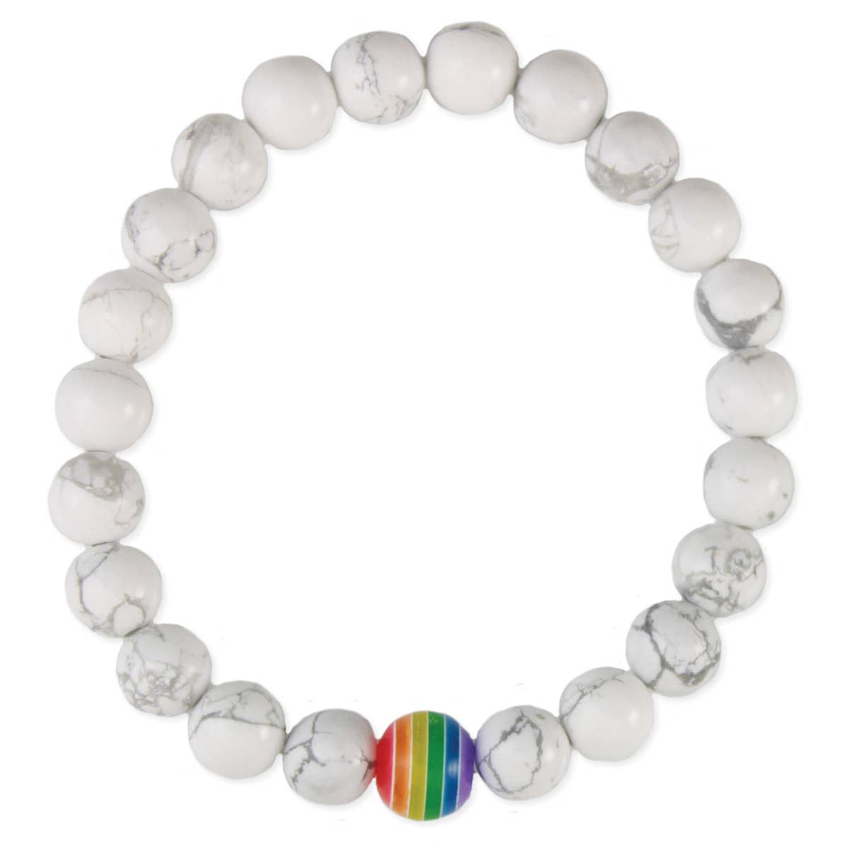 White Stone Rainbow Bead Stretch Bracelet