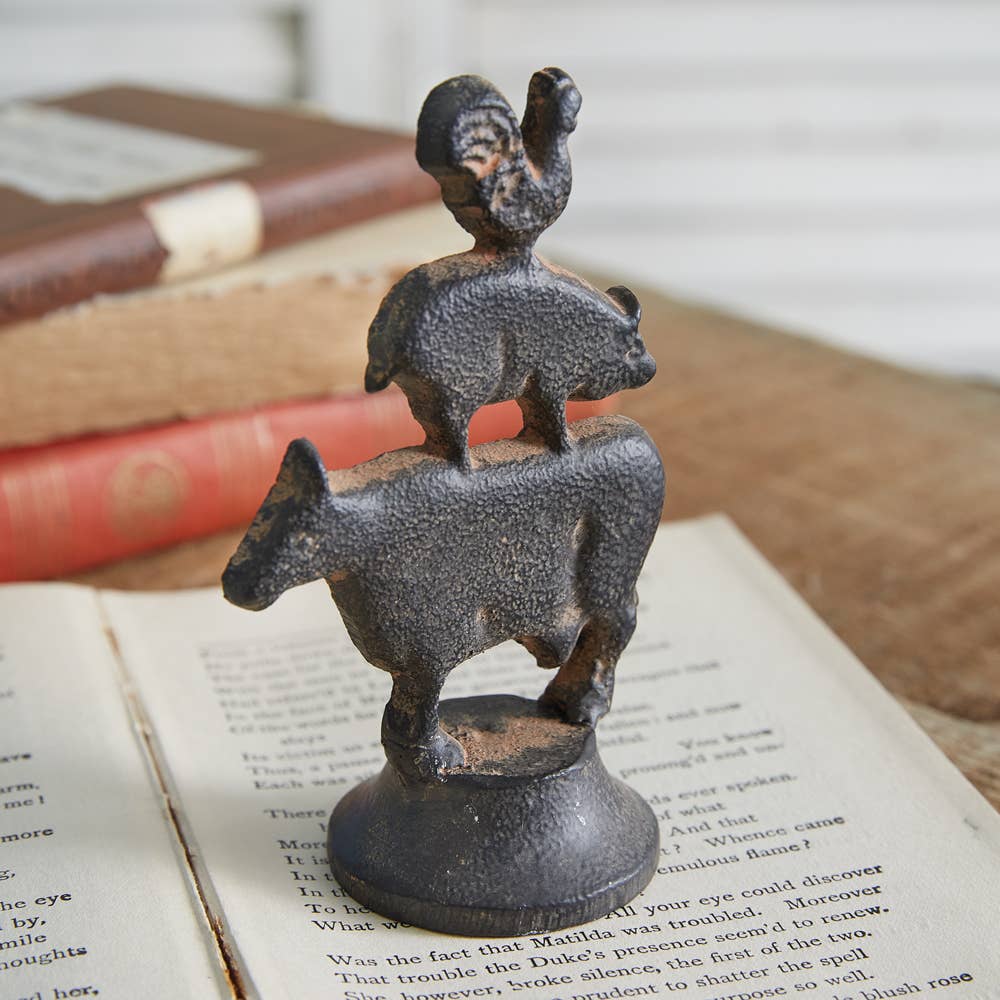 Cast Iron Stacked Animals Figurine