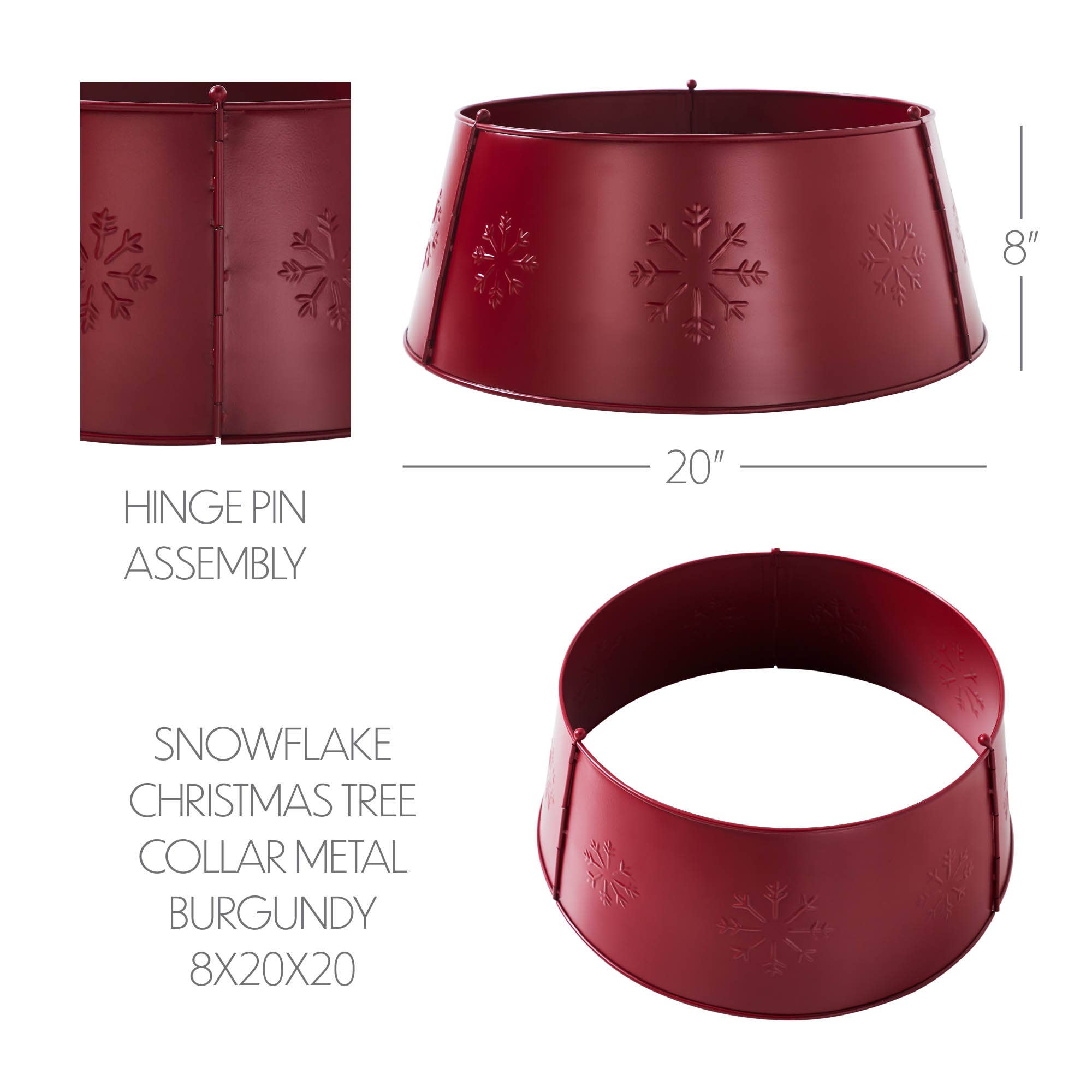 Snowflake Christmas Tree Collar Metal Burgundy 8x20x20