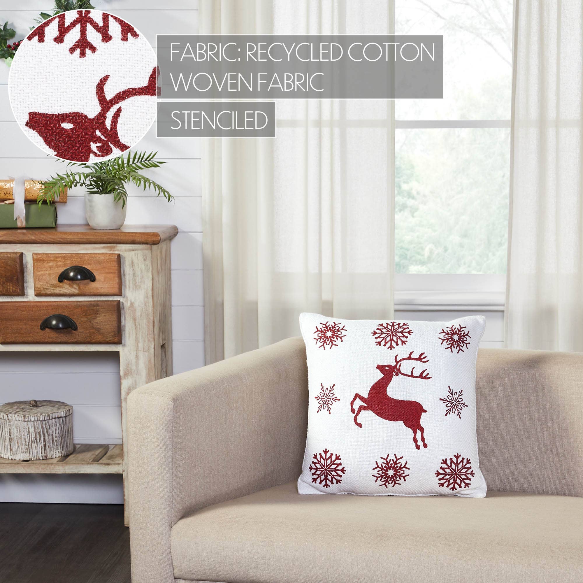 Scandia Snowflake Red White Pillow 16"x16"