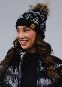 Black & Grey Winter Pattern Pom Hat