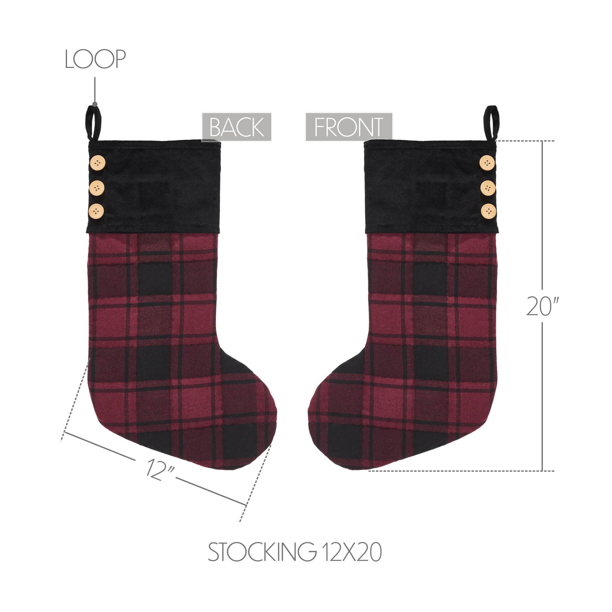 Cumberland Red Black Plaid Stocking 12"x20"