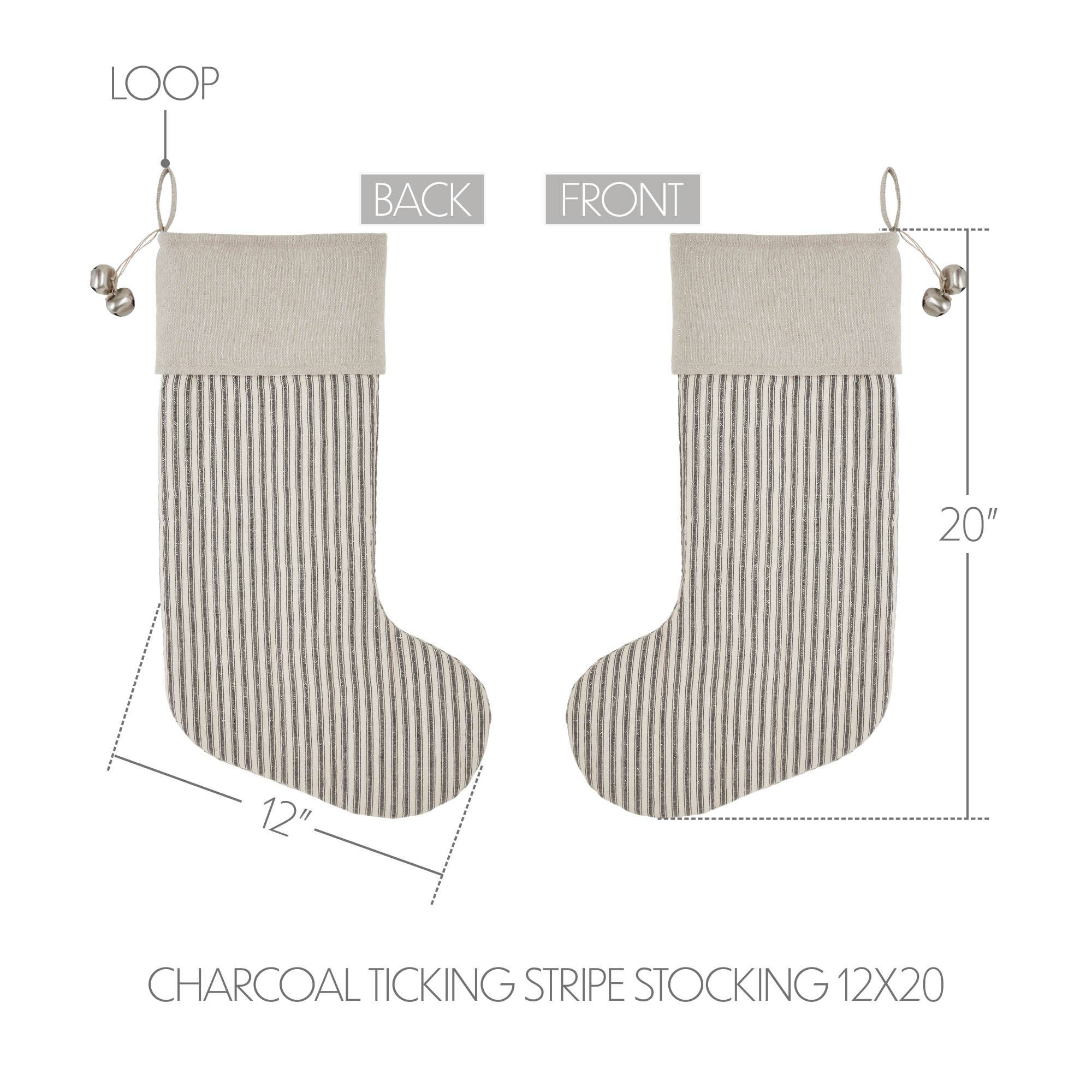 Sawyer Mill Charcoal Ticking Stripe Stocking 12"x20"