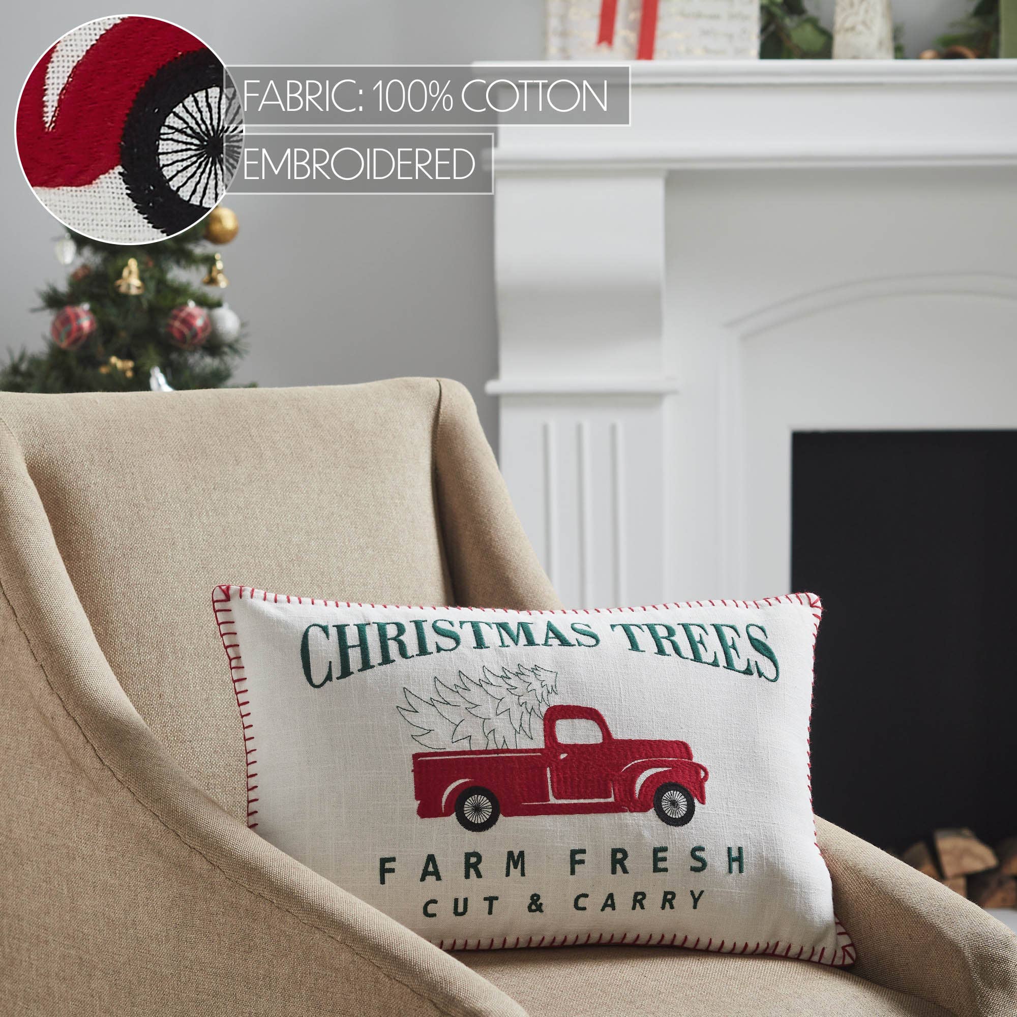 Farm Fresh Red Truck Christmas Pillow 14x22