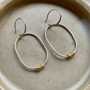 BELLE'S NEST STERLING SILVER DANGLE OBLONG HOOP EARRINGS