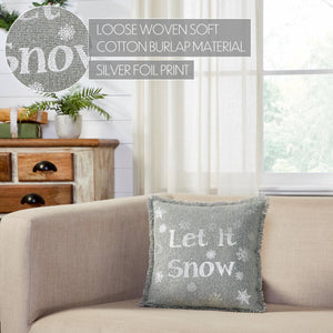 Yuletide Burlap Dove Grey Snowflake Let It Snow Pillow 12"x12"