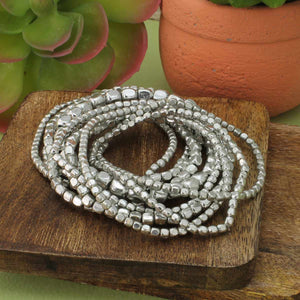 Silver Bead Stretch Bracelets - Set of 10