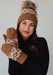 Brown & Speckled Patterned Pom Hat