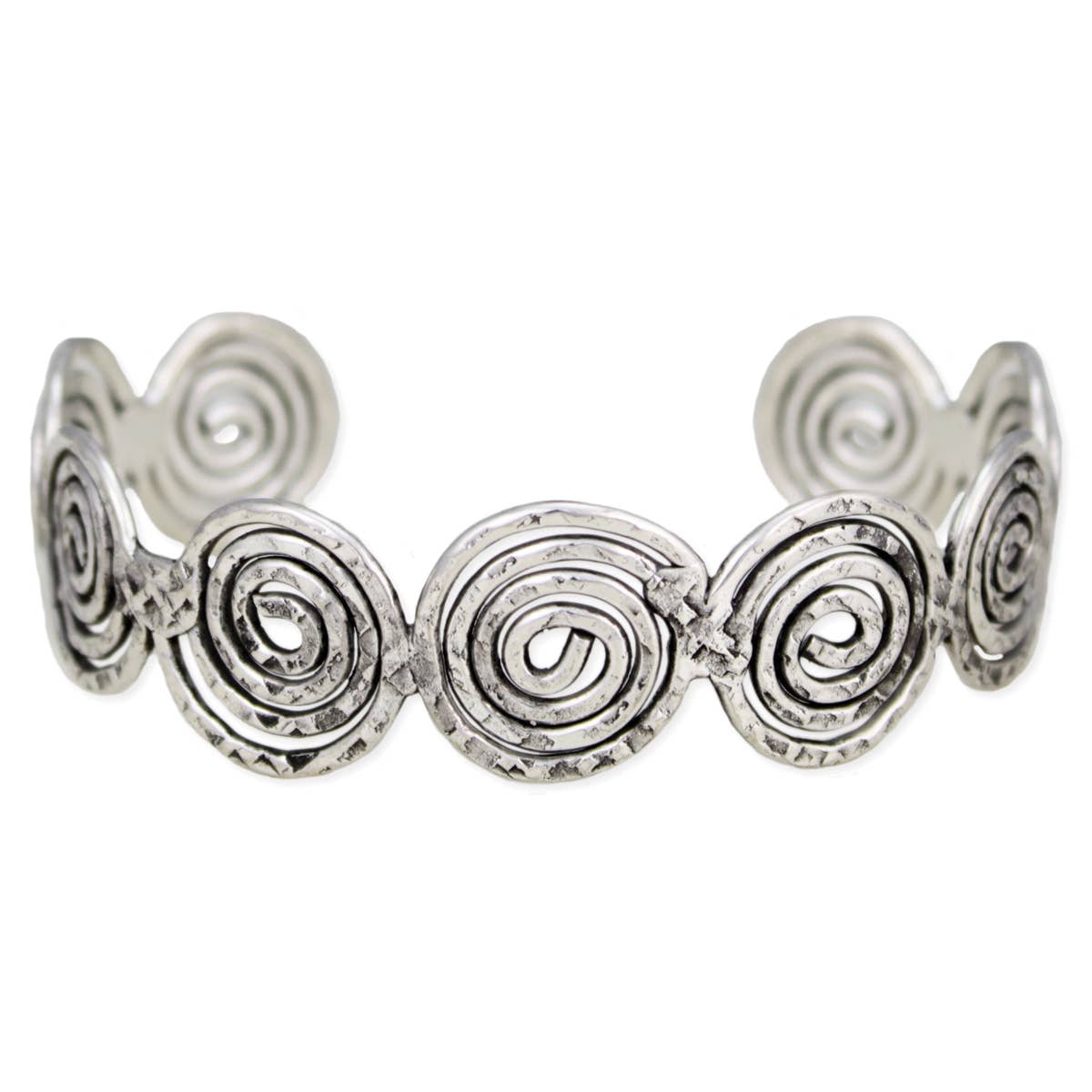 Silver Hammered Spirals Cuff Bracelet