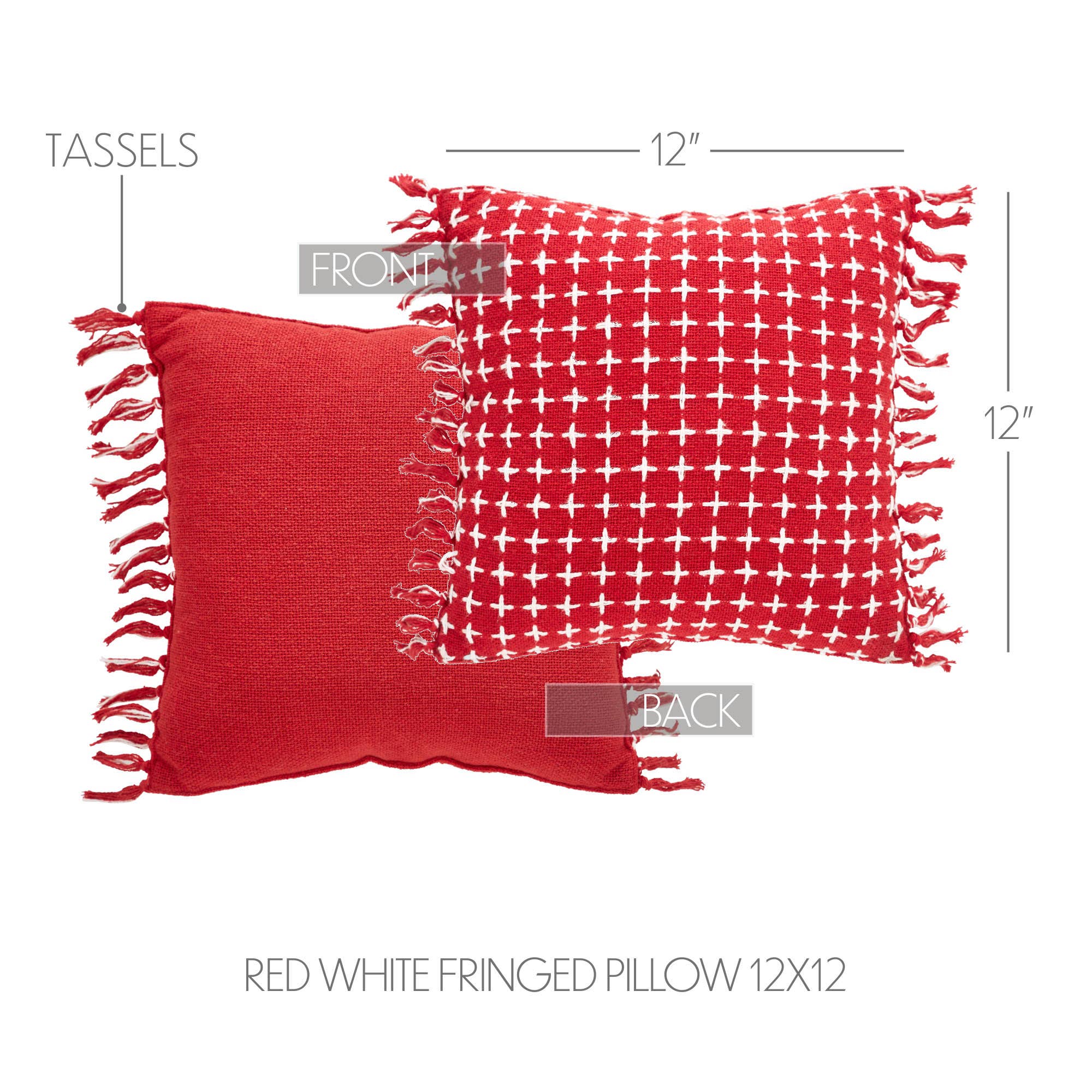 Gallen Red White Pillow Fringed 12"x12"