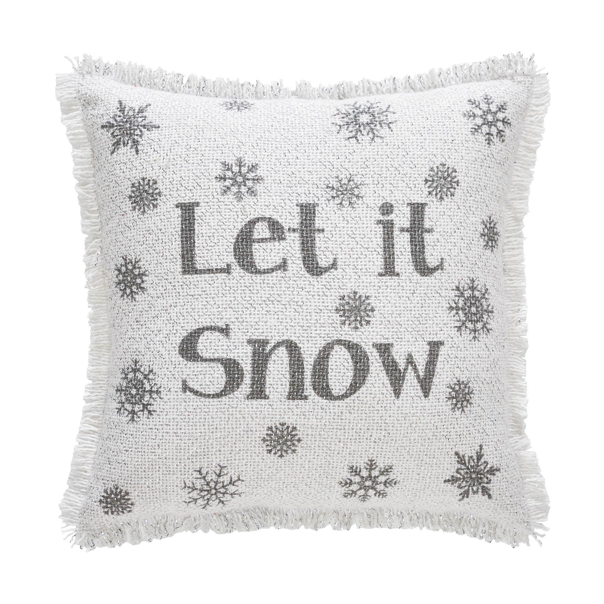 Yuletide Burlap Antique White Snowflake Let It Snow Pillow 12"x12"