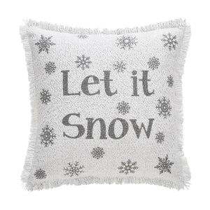 Yuletide Burlap Antique White Snowflake Let It Snow Pillow 12"x12"