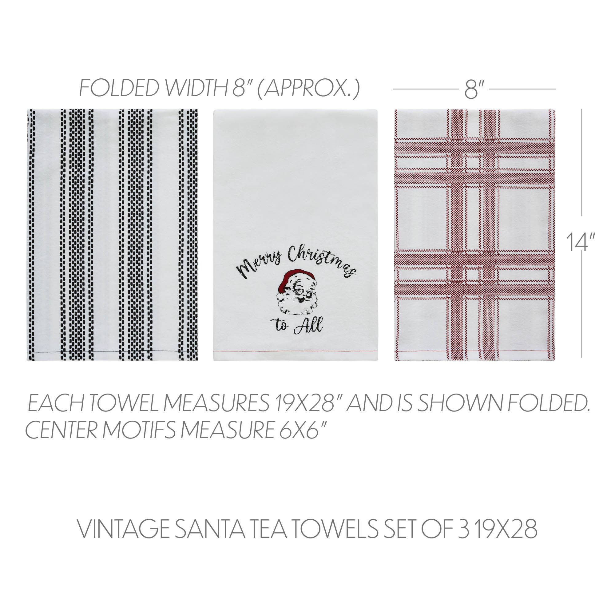 Annie Check Vintage Santa Tea Towel Set of 3