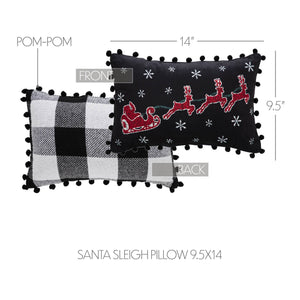 Annie Black Check Santa Sleigh Pillow 9.5"x14"