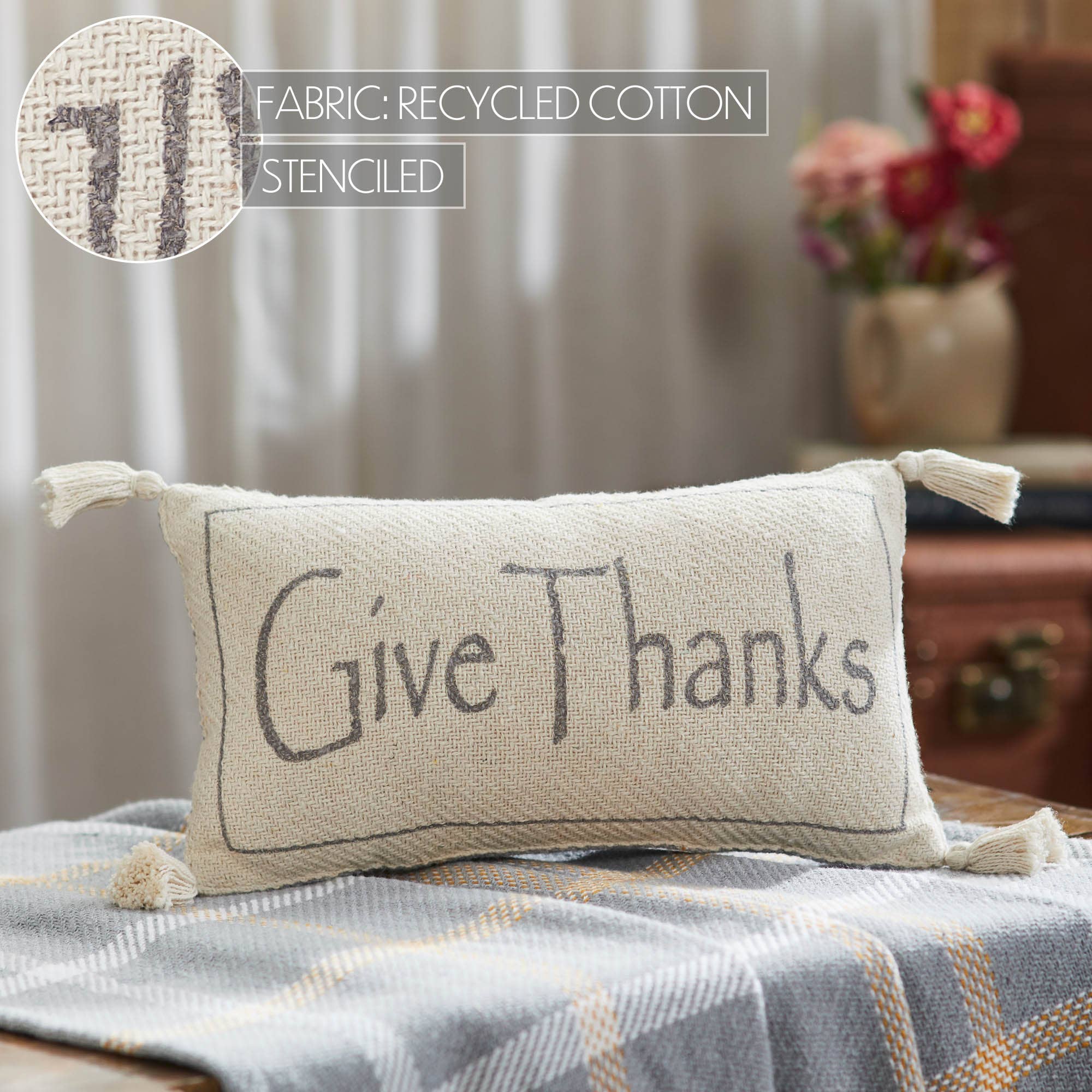 Harvest Blessings Give Thanks Woven Pillow 7"x13"