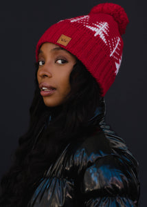 Red w/ White Trees Pom Hat