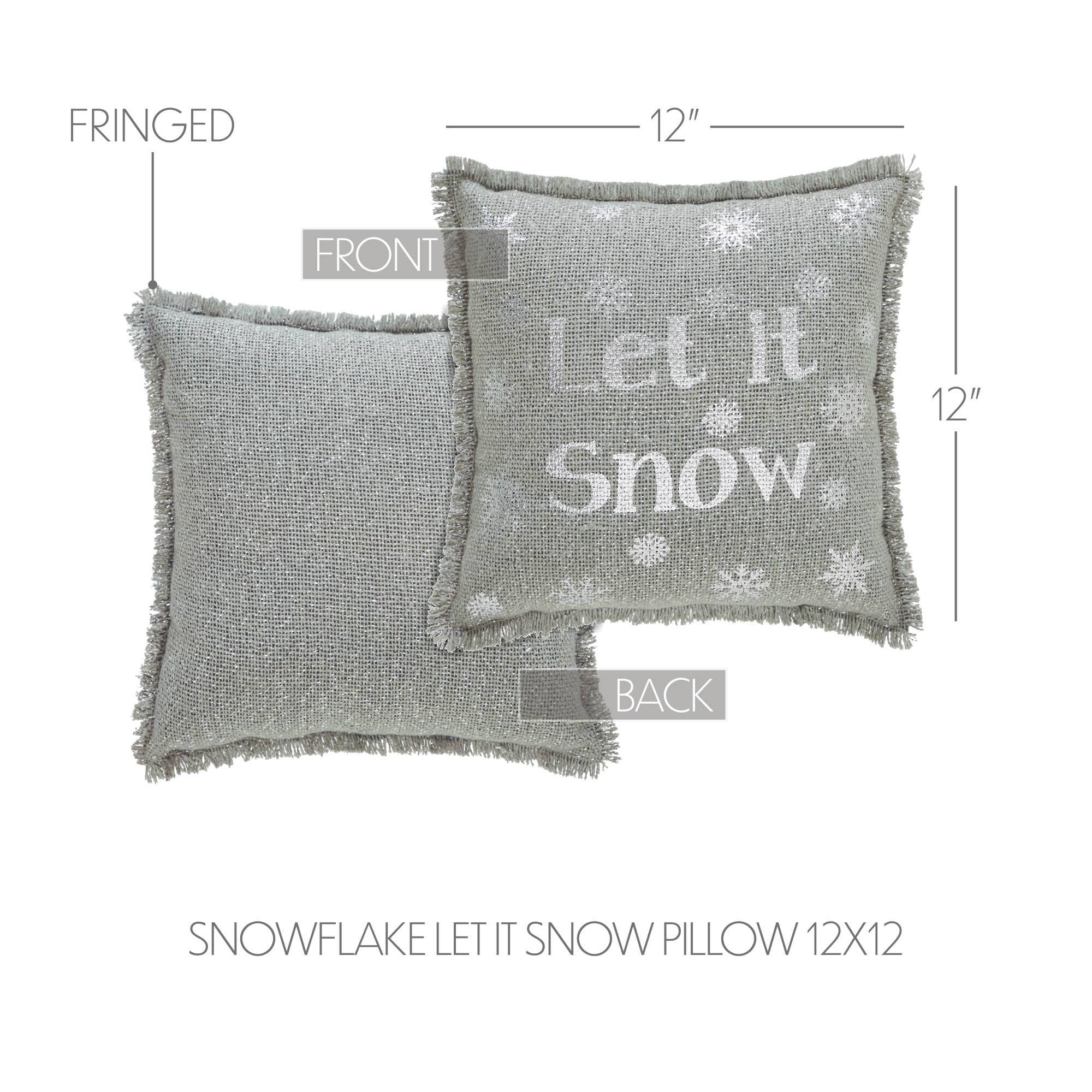 Yuletide Burlap Dove Grey Snowflake Let It Snow Pillow 12"x12"