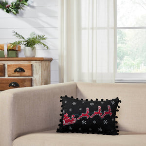 Annie Black Check Santa Sleigh Pillow 9.5"x14"