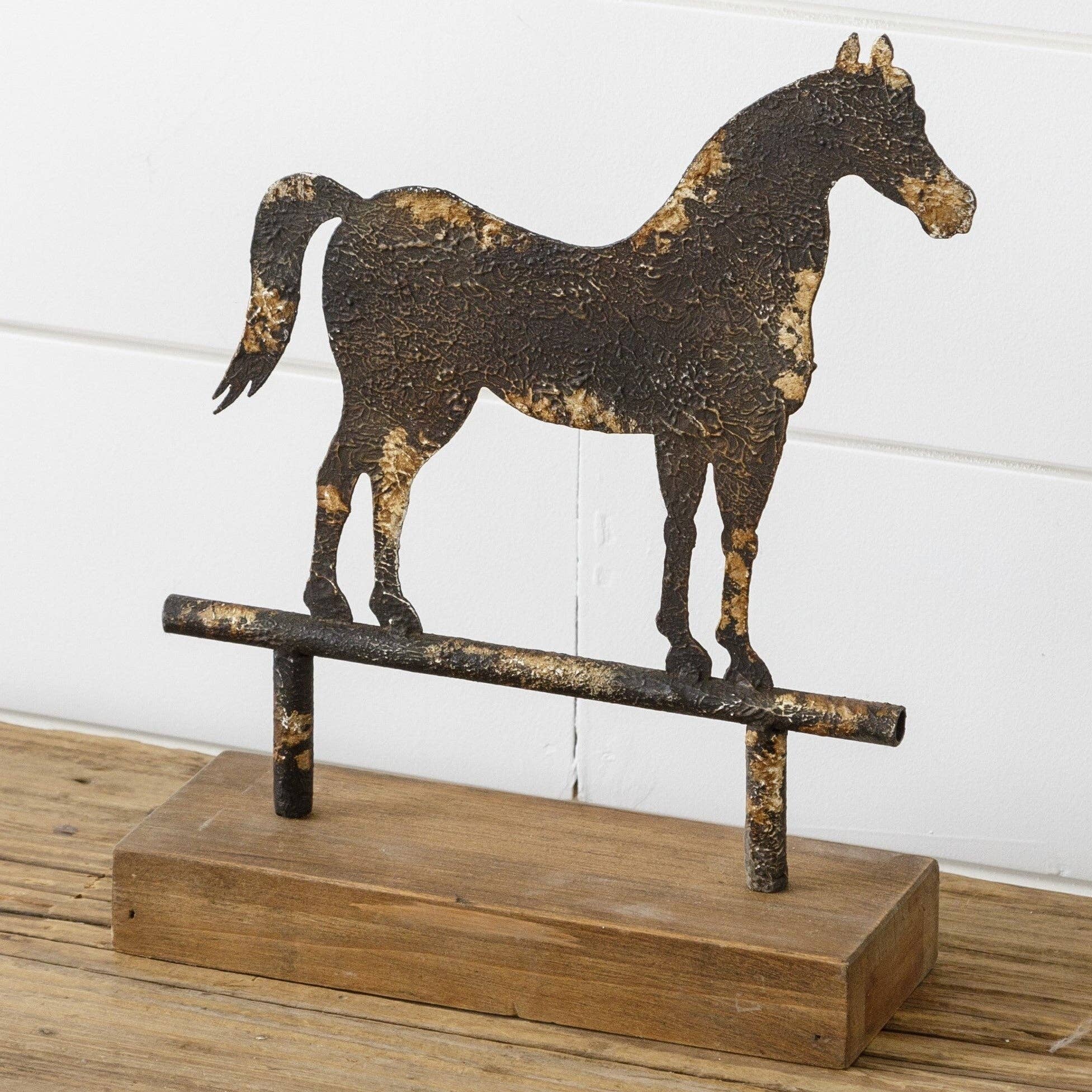 Distressed Horse On Wood Base