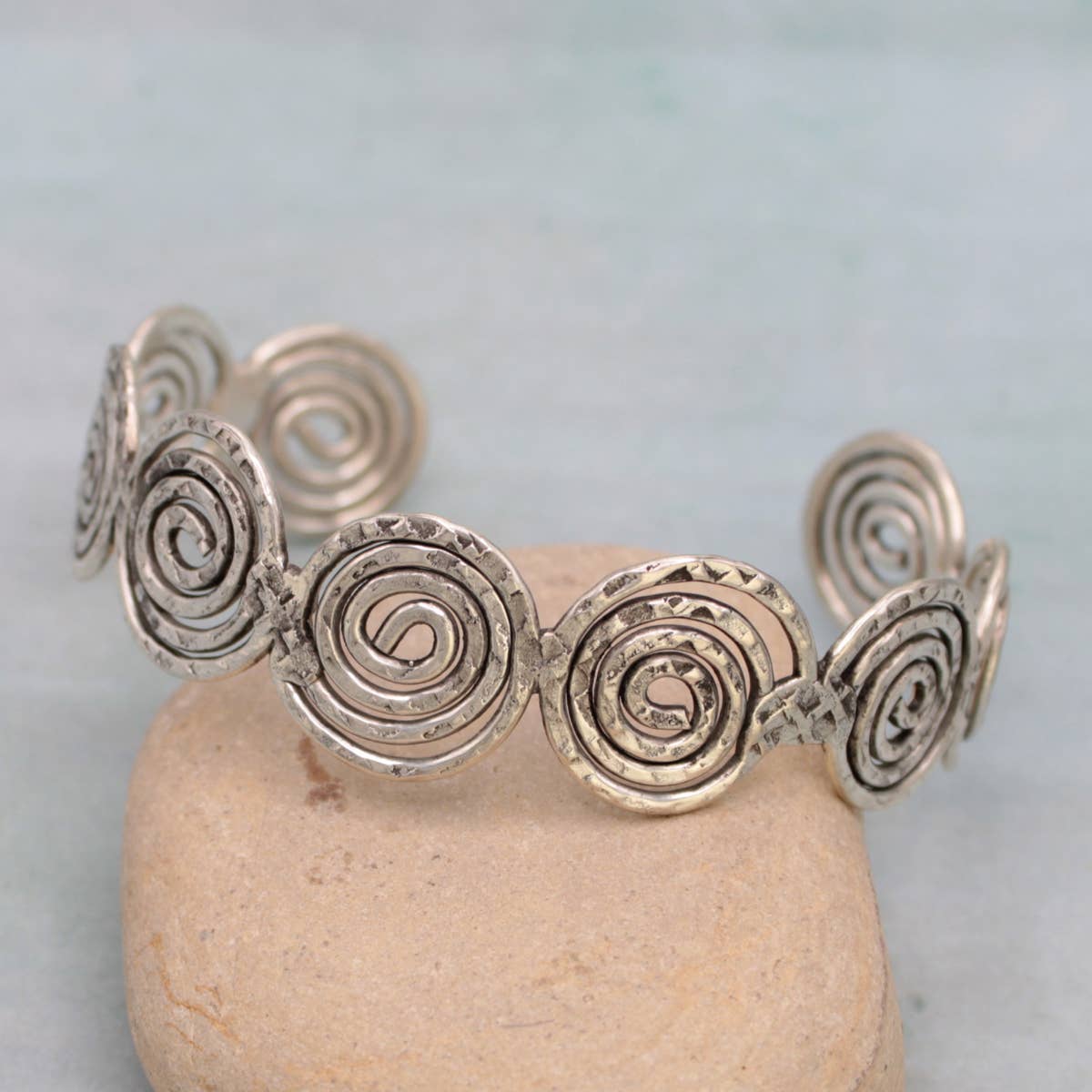 Silver Hammered Spirals Cuff Bracelet