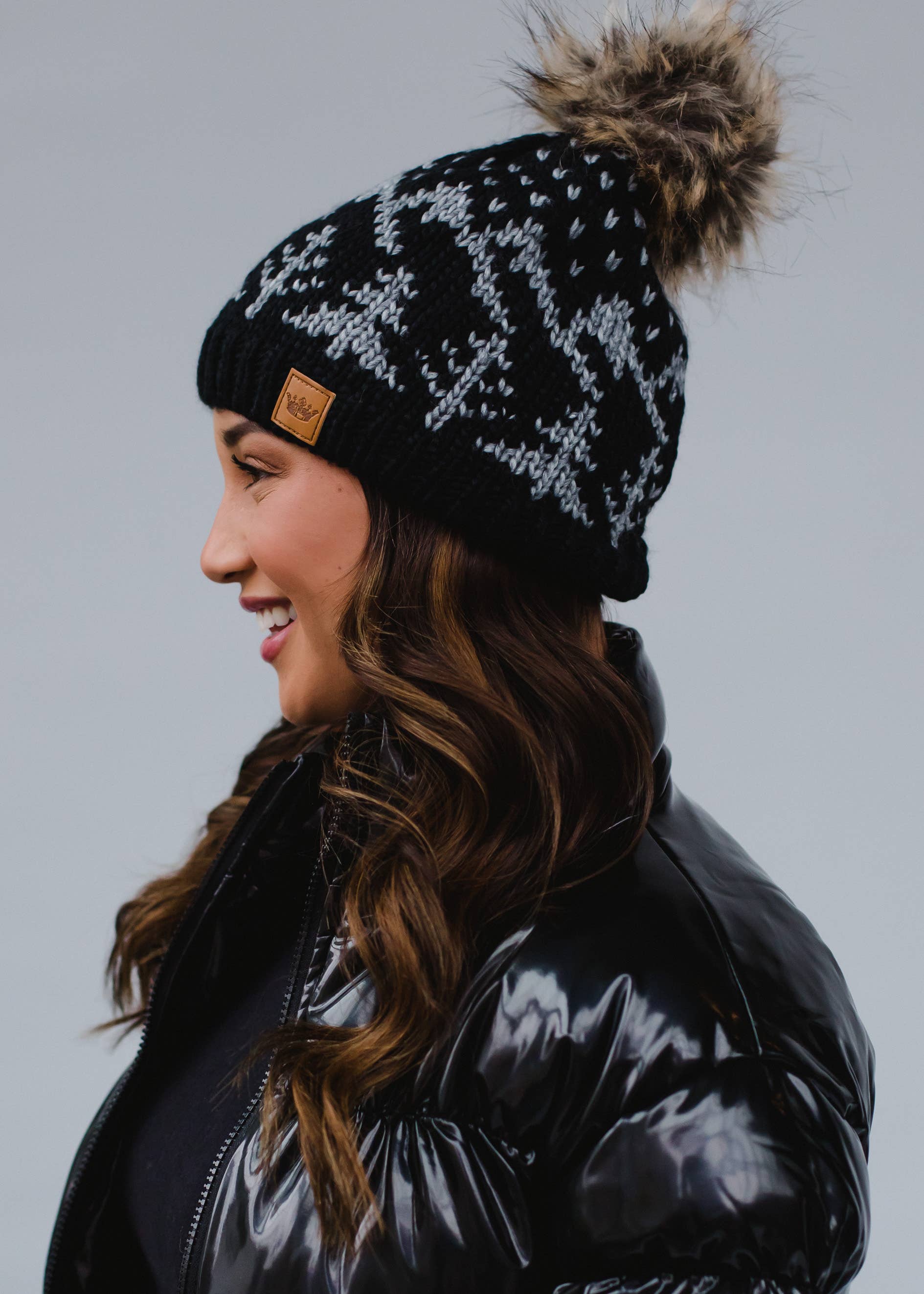 Black & Grey Winter Pattern Pom Hat