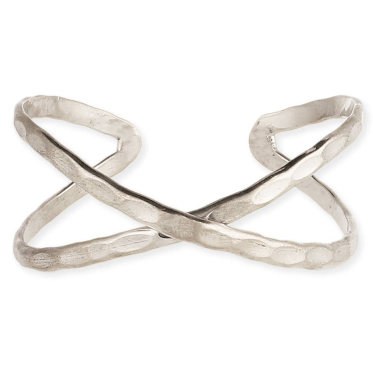 Silver Hammered Crisscross X Cuff