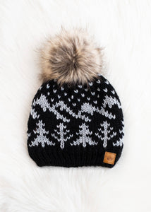 Black & Grey Winter Pattern Pom Hat