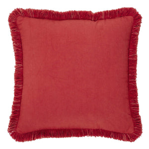 Red Snowflake Stone Washed Fringed Pillow 12"x12"