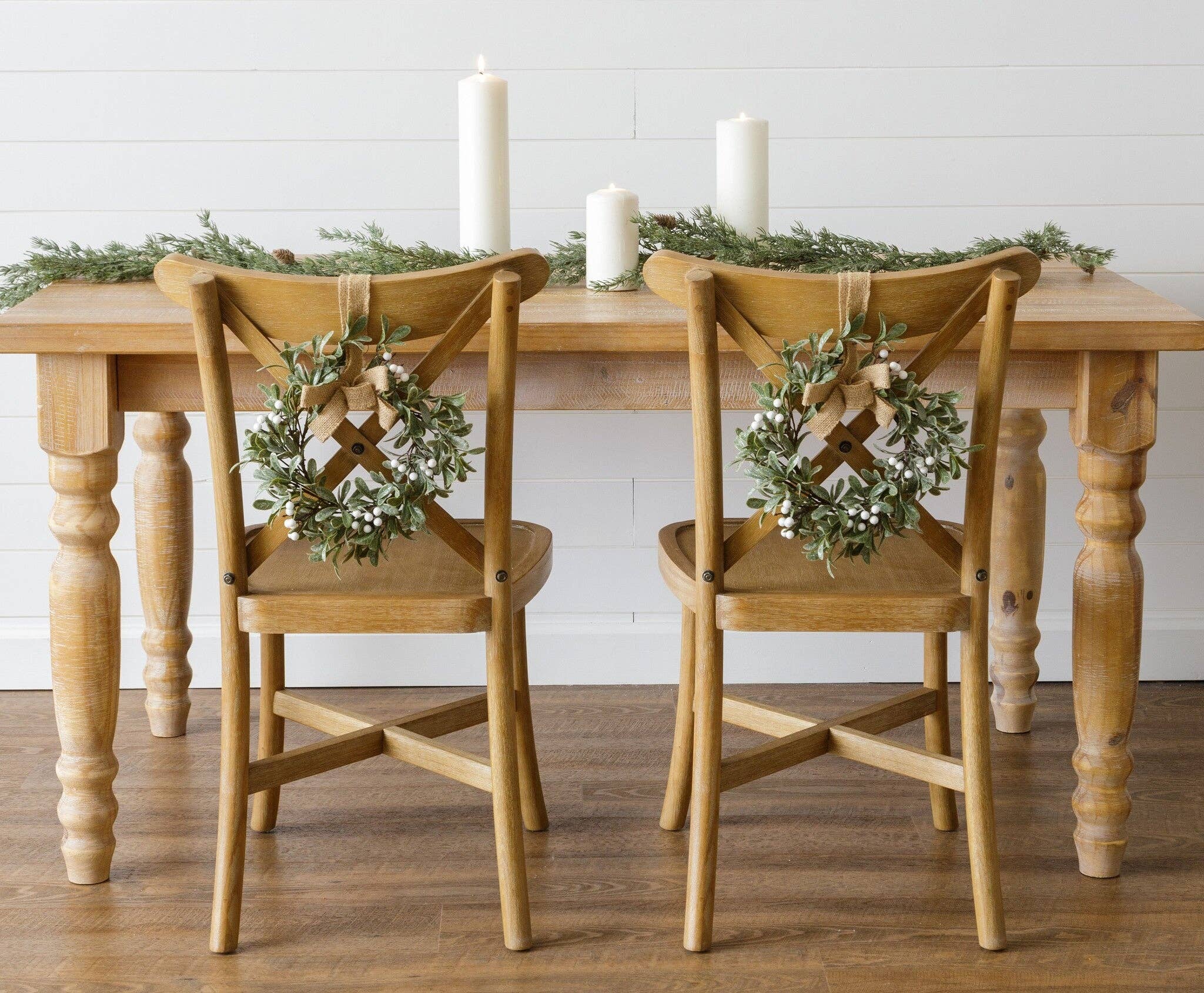 Mini Wreath - Frosted Mistletoe With Burlap Bow