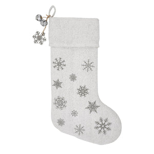 Yuletide Burlap Antique White Snowflake Stocking 12"x20"