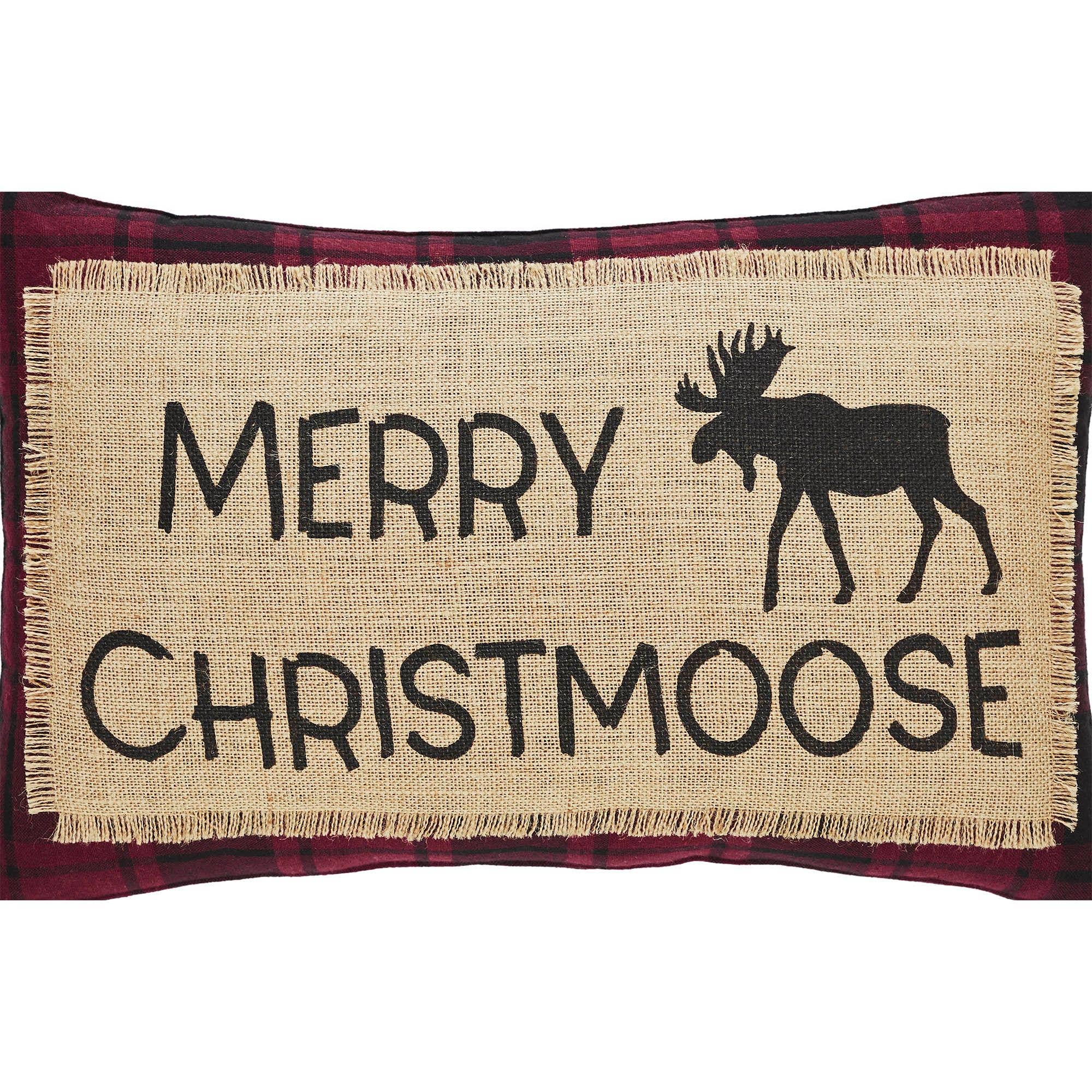 Red Black Plaid Merry Christmoose Pillow 14"x22"