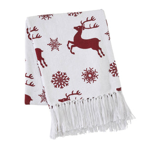 Scandia Snowflake Red White Woven Throw 50"x60"