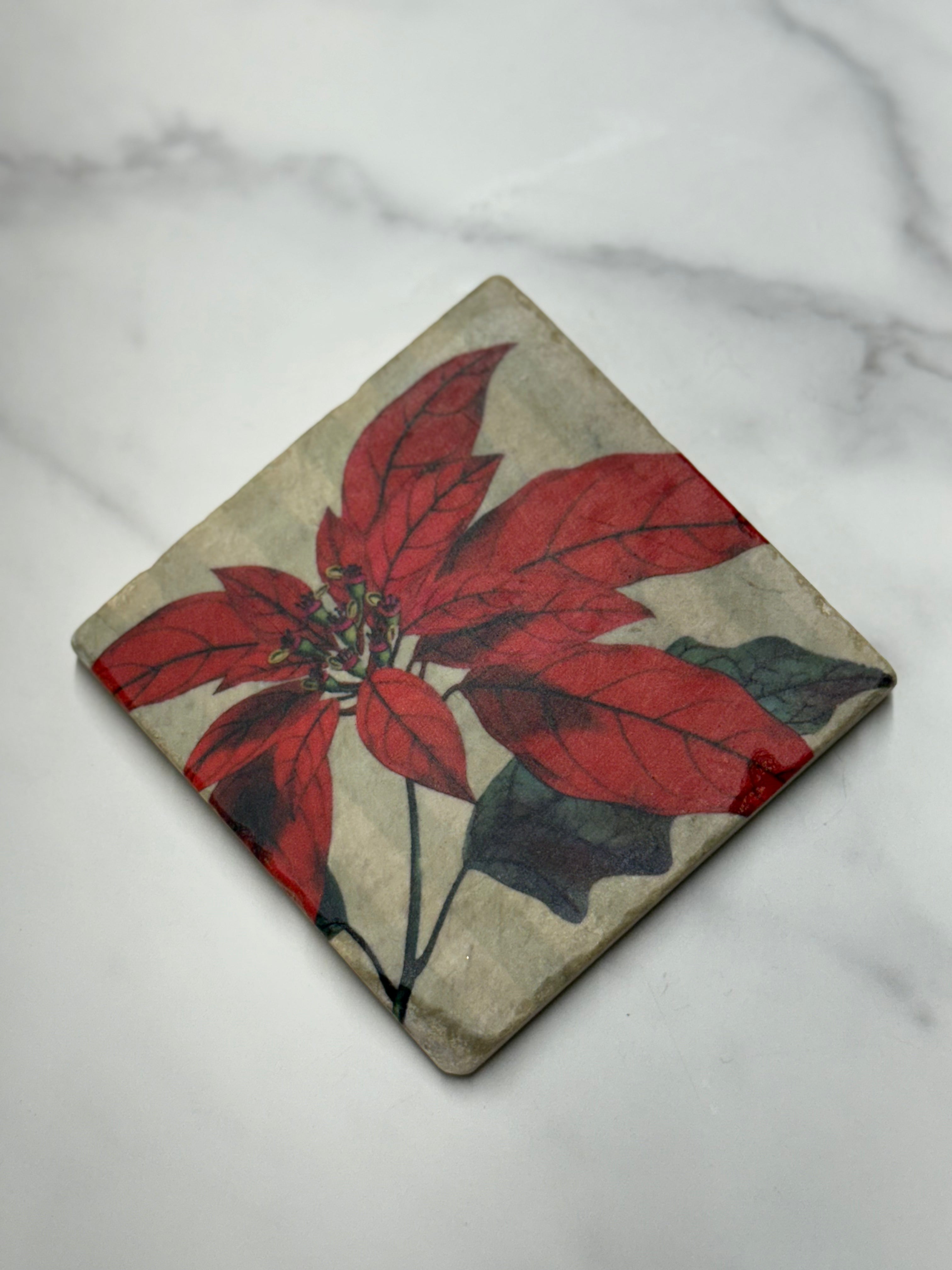 Poinsettia Marble Coaster #3