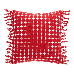 Gallen Red White Pillow Fringed 12"x12"