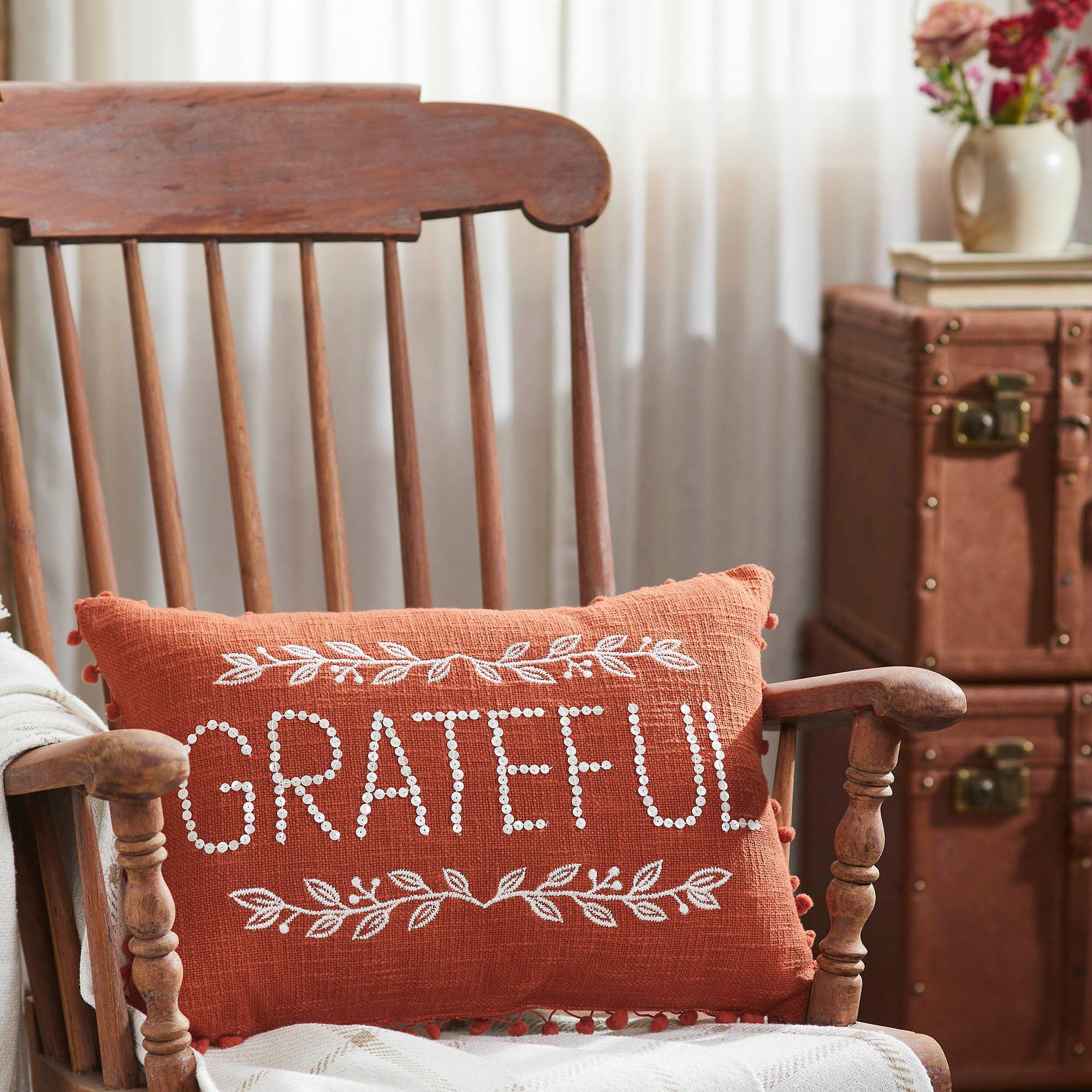 Grateful Pom Pom Pillow 14"x20"