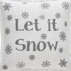 Yuletide Burlap Antique White Snowflake Let It Snow Pillow 12"x12"