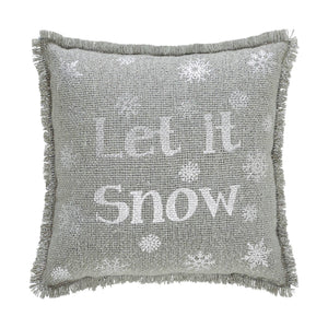 Yuletide Burlap Dove Grey Snowflake Let It Snow Pillow 12"x12"